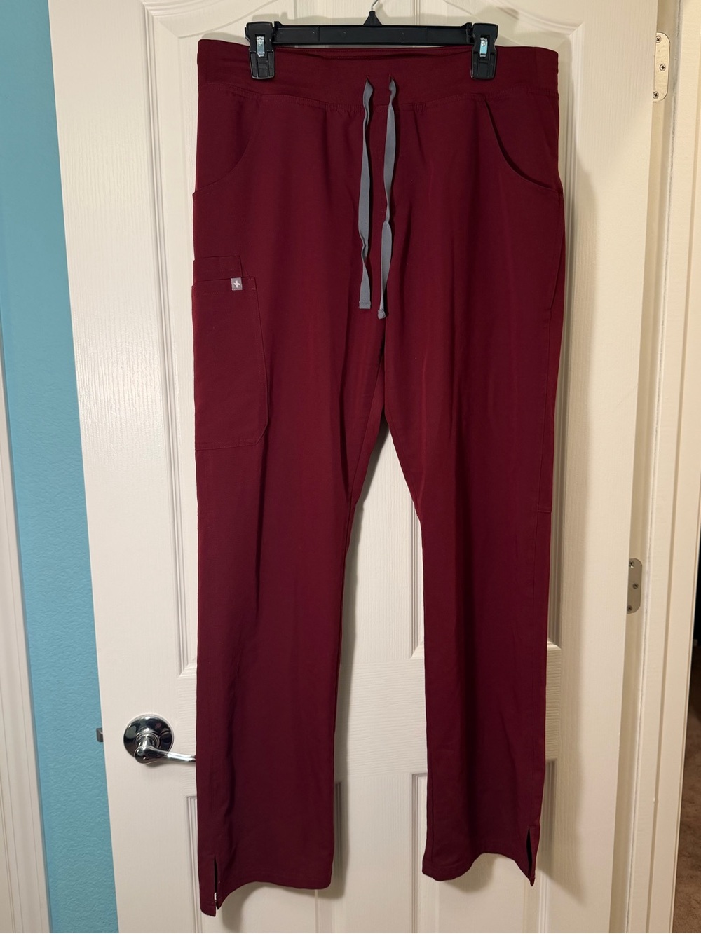 Figs Women's Burgundy Kade Scrub Pants with Gray Drawstring